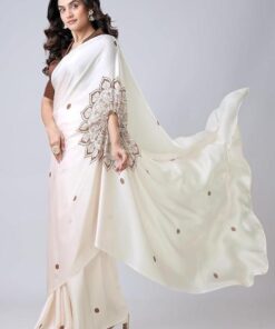 Alternative view of Satin Silk Printed Kaftan Saree With Unstitched Blouse
