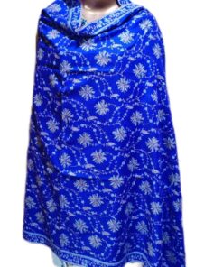 Semi Pashmina Kashmiri Shawl Dark Blue Full Embroidery