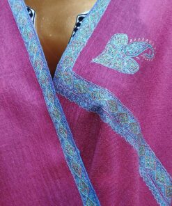 Alternative view of Pashmina Kashmiri Shawl Pink, Thick Border Embroidery