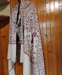 Pashmina Kashmiri Shawl White, Full Embroidery