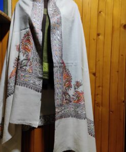 Alternative view of Pashmina Kashmiri Shawl White, Border Embroidery