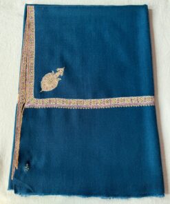 Semi Pashmina Kashmiri Shawl Blue, Thin Border Embroidery