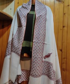 Pashmina Kashmiri Shawl White, Border Embroidery