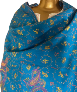 Pashmina Kashmiri Shawl Aquamarine Blue, Full Bootidaar Embroidery Work