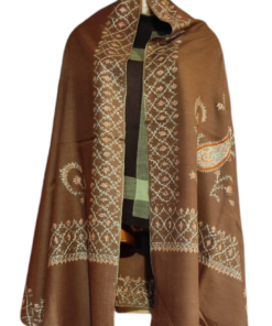 Pashmina Kashmiri Shawl Brown Border Embroidery