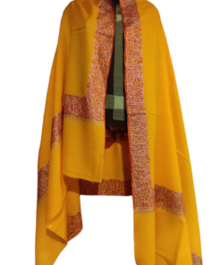 Semi Pashmina Kashmiri Shawl Yellow, Border Embroidery