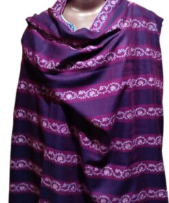 Alternative view of Pure Pashmina Shawl in Purple Embroidered Bands